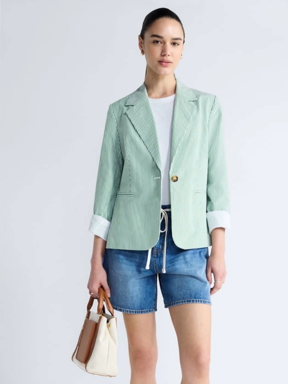Free Assembly Woman's Green Seersucker Single-Button Blazer